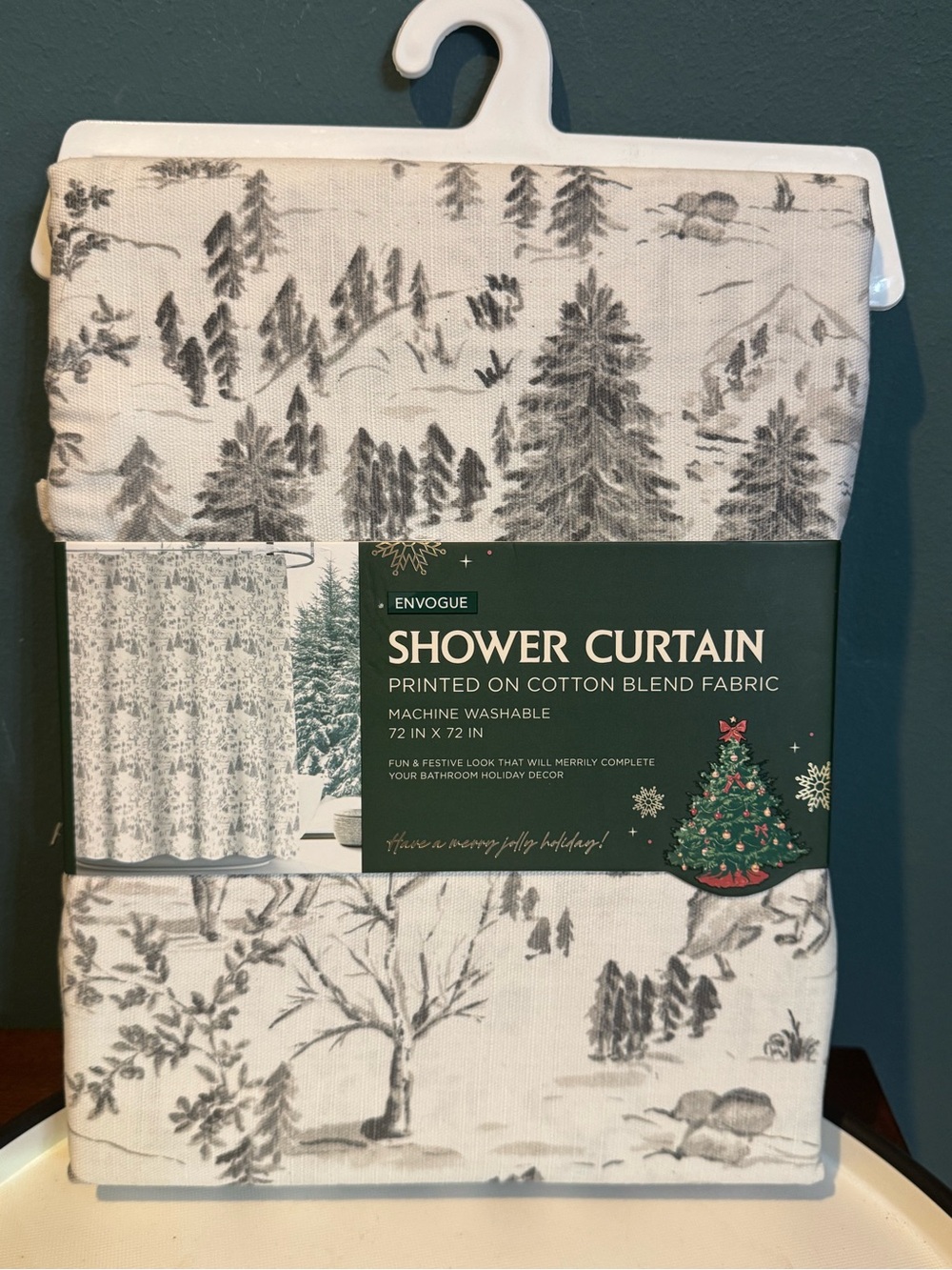 NWT Envogue Christmas Holiday Shower Curtain - Modern Black Toile